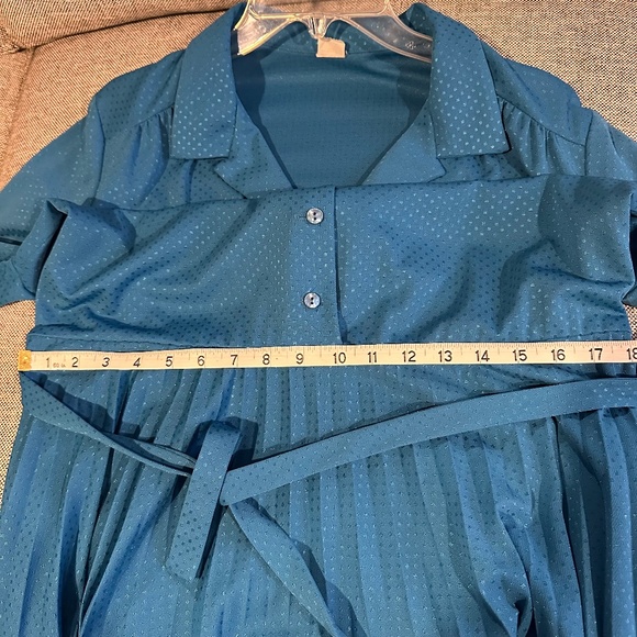 VINTAGE Waist Tie Knife Pleat Button Front Midi Dress, Blue | Sz L/XL - Picture 7 of 8